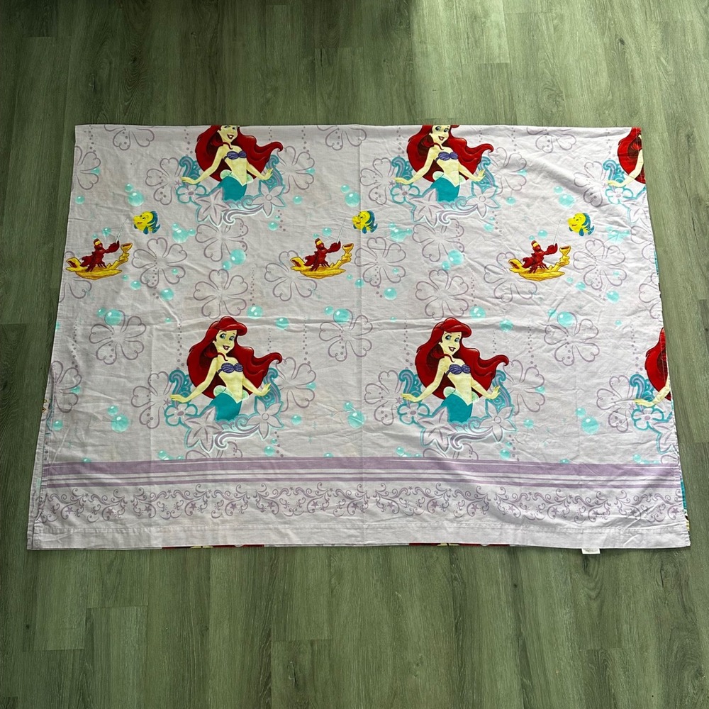Disney The Little Mermaid Twin Flat Sheet Ariel Pink Purple Good 90s Retro